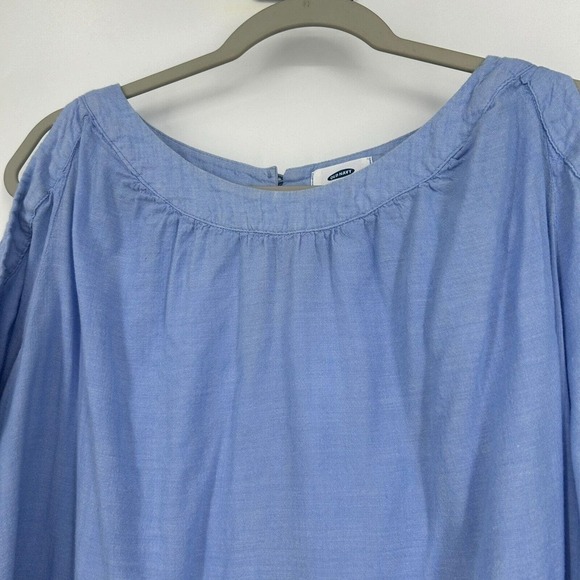 Old Navy Light Blue Top Blouse Cold Shoulder Flare Sleeves Woven Size XXL - Picture 2 of 10